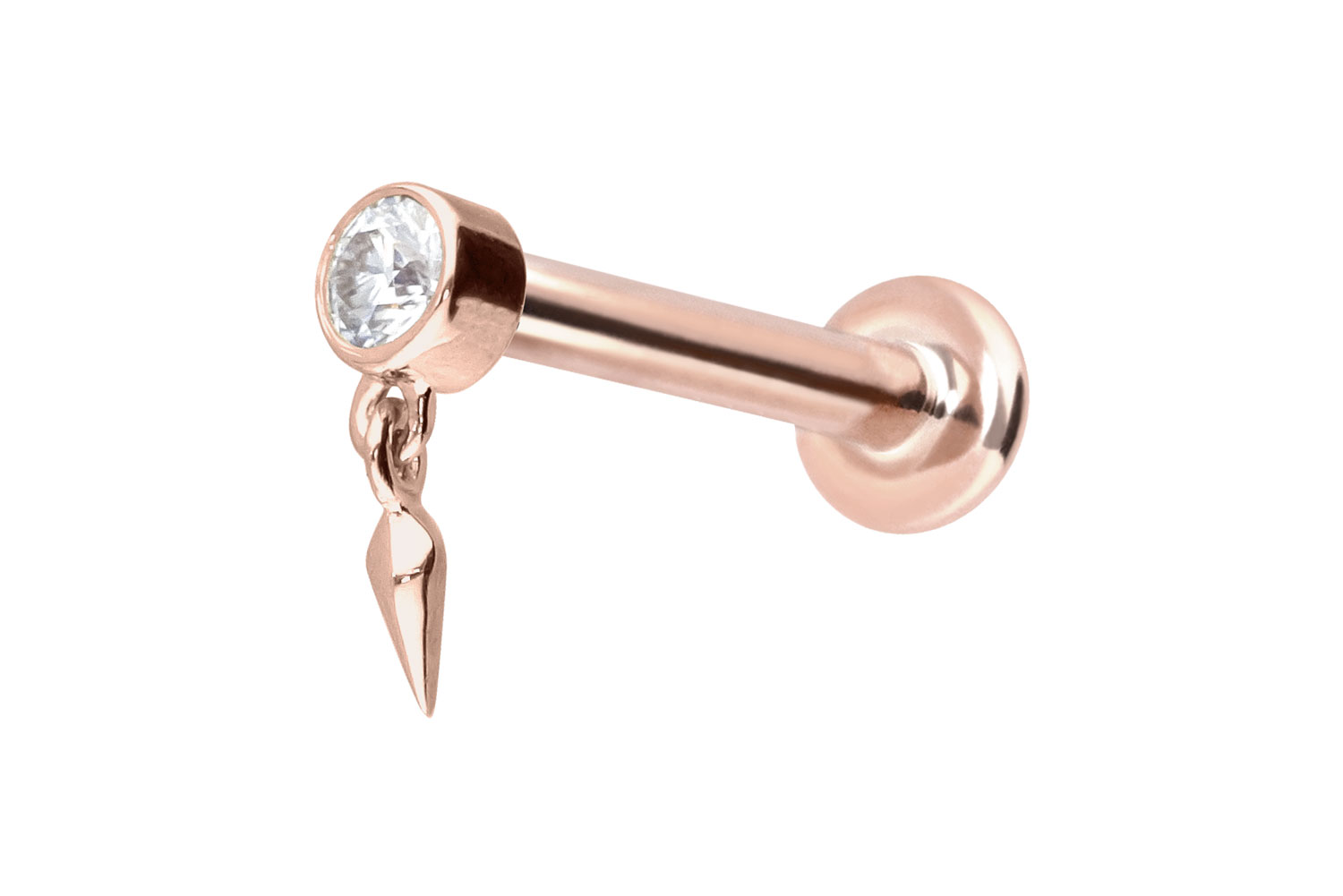 14 Karat Gold Labret Piercing mit Innengewinde MOISSANIT + SPITZE
